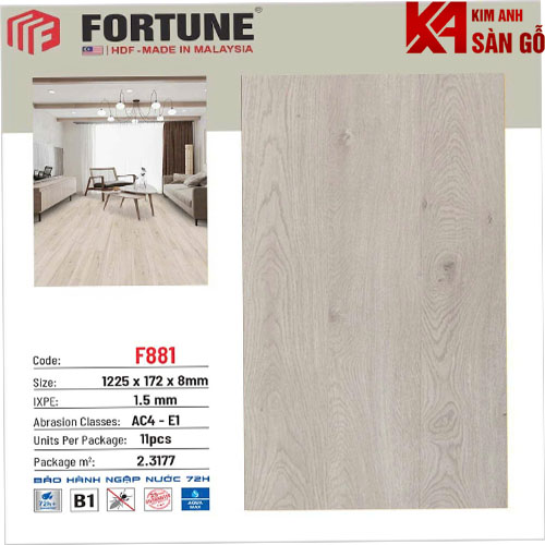 Sàn Gỗ Công Nghiệp 8MM FORTUNE-F881
